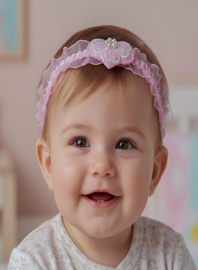SYGA 3 Pcs Baby Headband Set – Heart, Pearl Accent & Velvet Bow Designs – Soft, Stretchy Elastic, Infant & Toddler Headbands, Perfect for Newborns, Photoshoots & Gifts (Pink) - Image 3