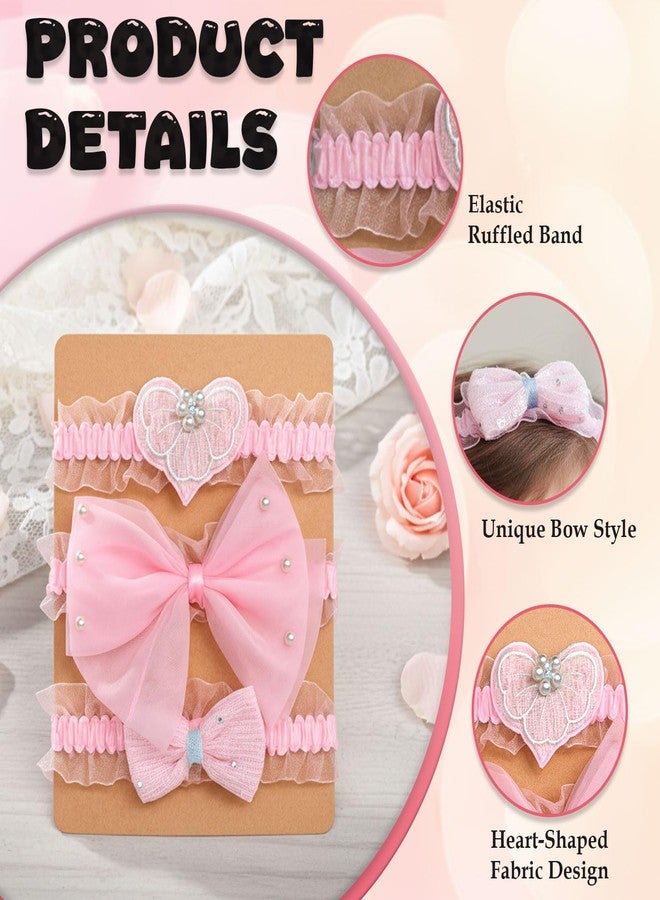 SYGA 3 Pcs Baby Headband Set – Heart, Pearl Accent & Velvet Bow Designs – Soft, Stretchy Elastic, Infant & Toddler Headbands, Perfect for Newborns, Photoshoots & Gifts (Pink) - Image 5