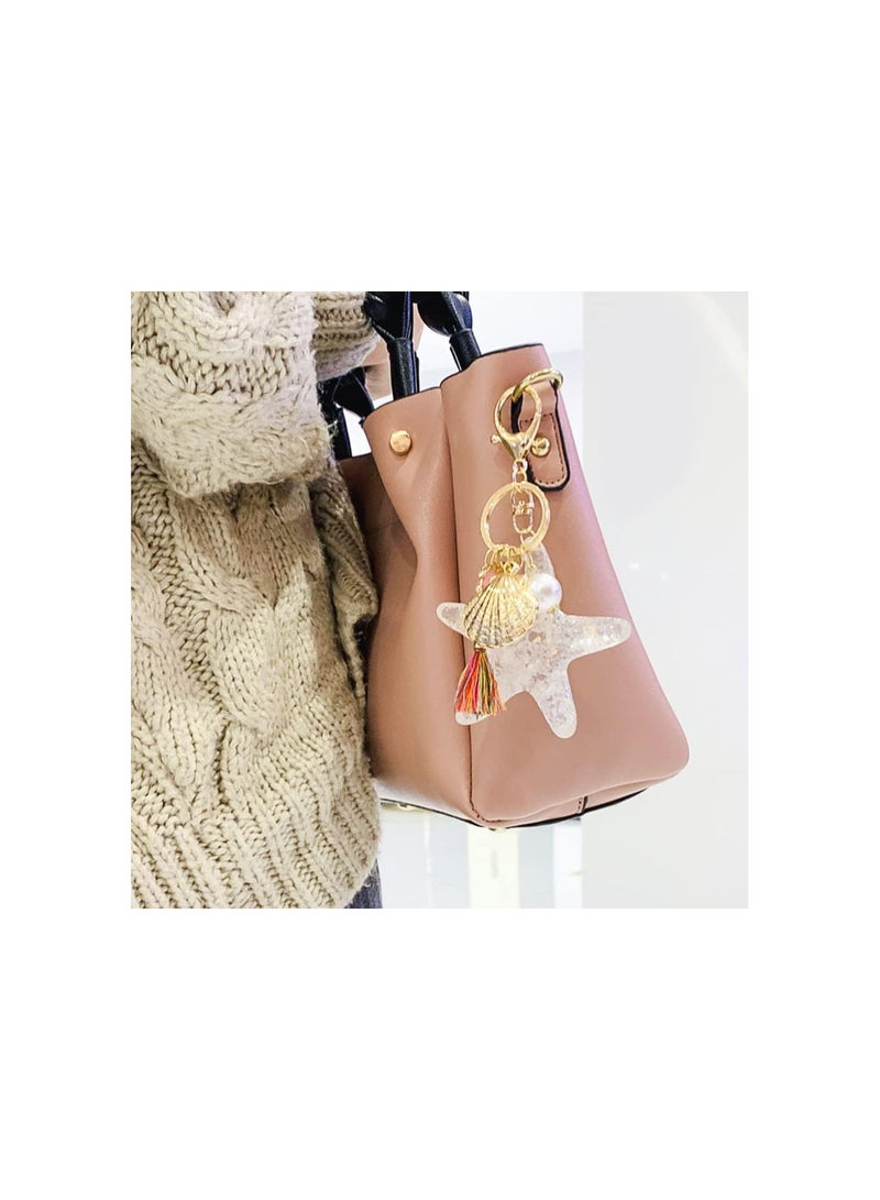 GGOOT Seashell Keychian Beach Collection Charms Sparkling Shell Pearl Tassel Keyring Pendant Key Holder Car Bag Purse Charm for Women Girls Gift  - Image 2
