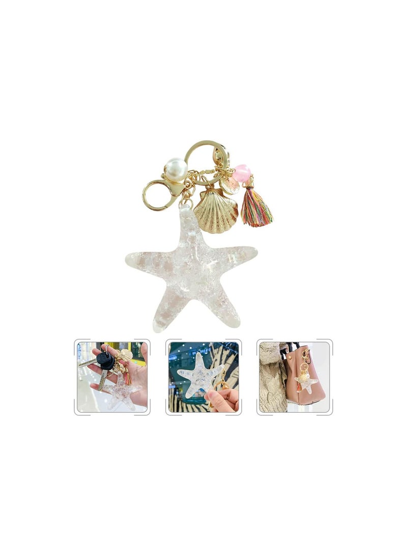 GGOOT Seashell Keychian Beach Collection Charms Sparkling Shell Pearl Tassel Keyring Pendant Key Holder Car Bag Purse Charm for Women Girls Gift  - Image 5