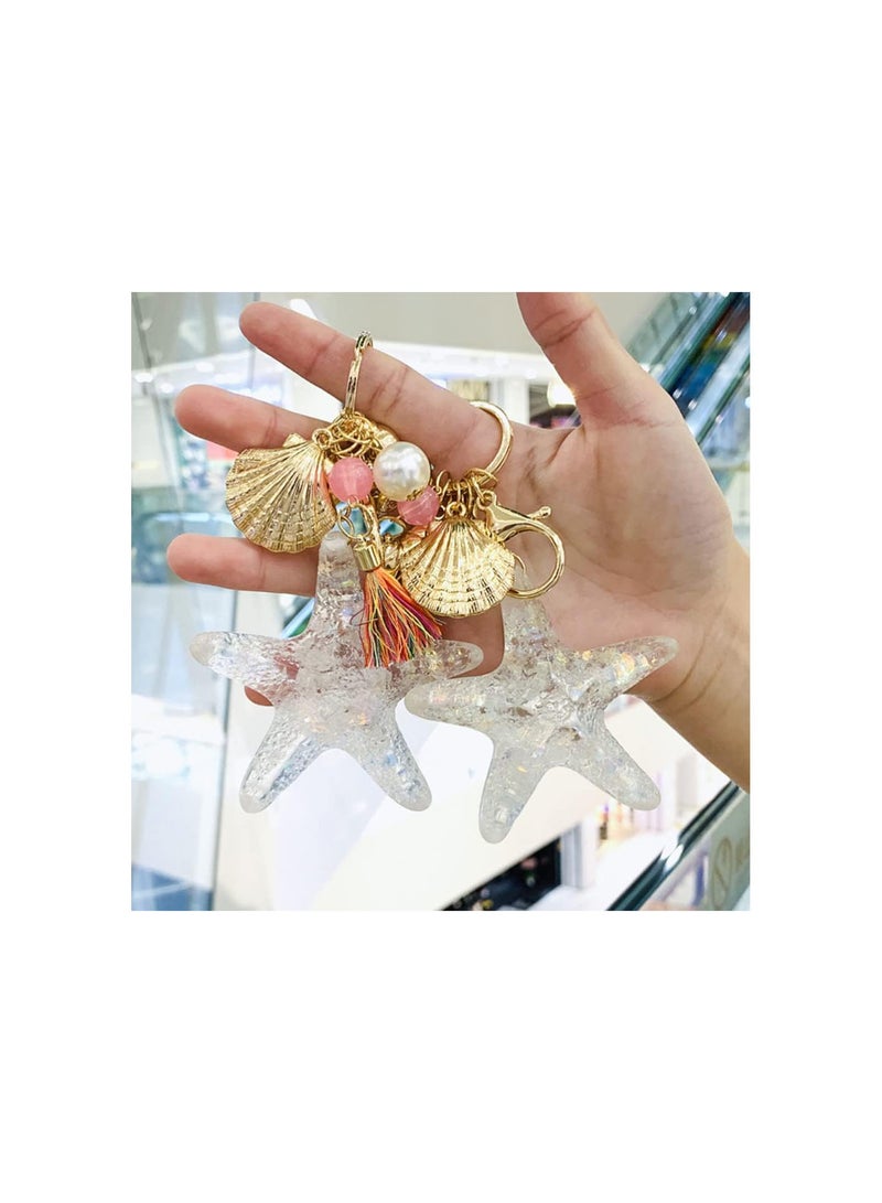 GGOOT Seashell Keychian Beach Collection Charms Sparkling Shell Pearl Tassel Keyring Pendant Key Holder Car Bag Purse Charm for Women Girls Gift  - Image 3