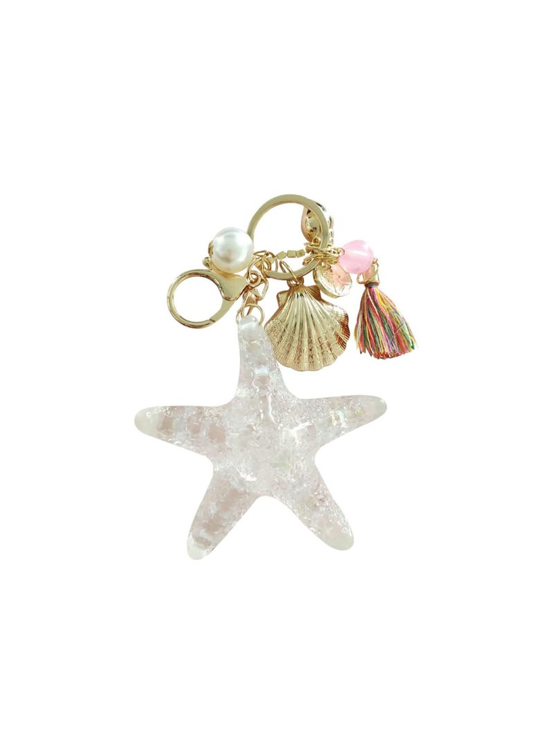 GGOOT Seashell Keychian Beach Collection Charms Sparkling Shell Pearl Tassel Keyring Pendant Key Holder Car Bag Purse Charm for Women Girls Gift  - Image 1