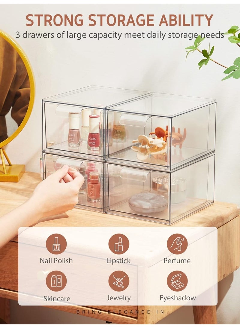 والالا مجموعة من 4 أدراج تخزين قابلة للتكديس، درج مستحضرات تجميل أكريليك قابل للسحب، صندوق عرض منزلي شفاف، صندوق تخزين مستحضرات تجميل مقاوم للغبار، خزانة مطبخ، منظم مكياج، تخزين تحت الحوض - Image 4
