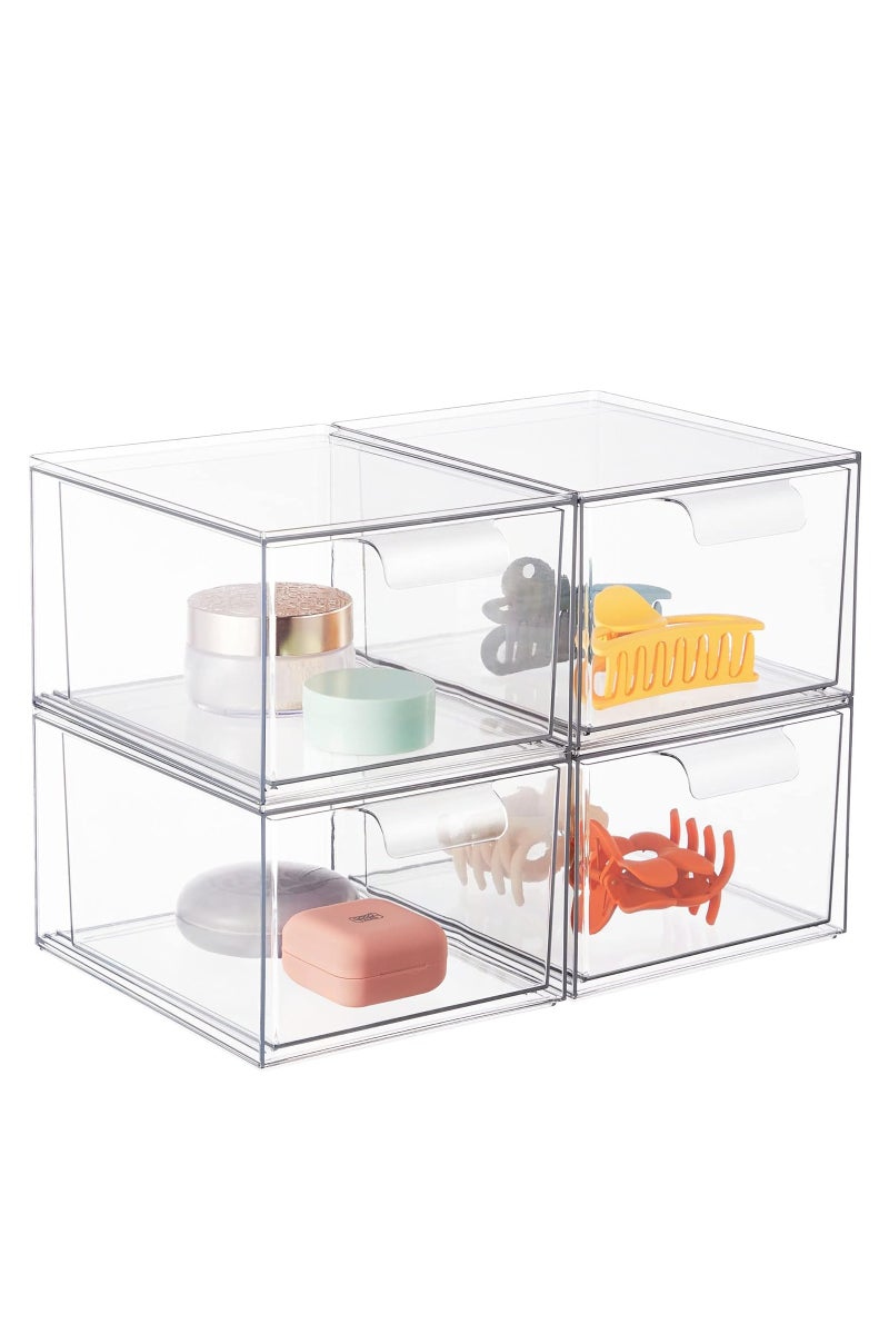 والالا مجموعة من 4 أدراج تخزين قابلة للتكديس، درج مستحضرات تجميل أكريليك قابل للسحب، صندوق عرض منزلي شفاف، صندوق تخزين مستحضرات تجميل مقاوم للغبار، خزانة مطبخ، منظم مكياج، تخزين تحت الحوض - Image 1