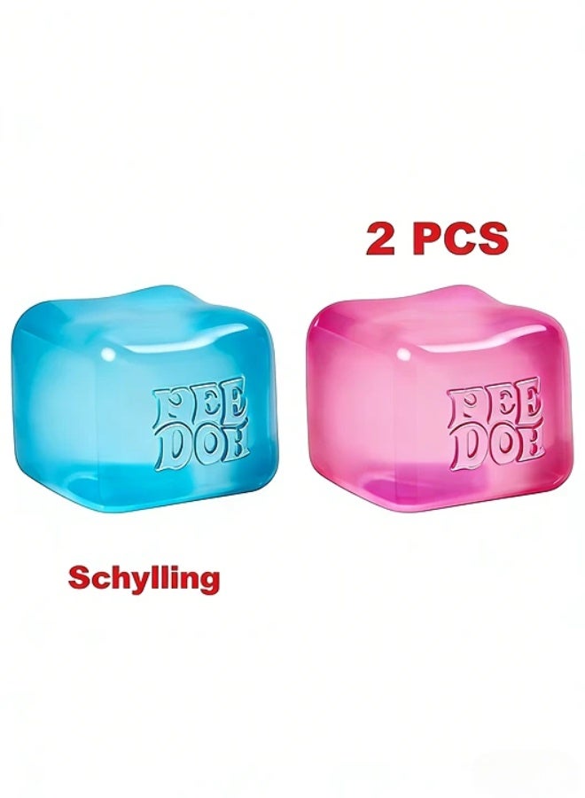 سكايلينغ Schylling NeeDoh Nice Cube -Sensory Squeeze Toy with Super Solid Squish - 2.25" Cube (Blue+Pink) - Image 1