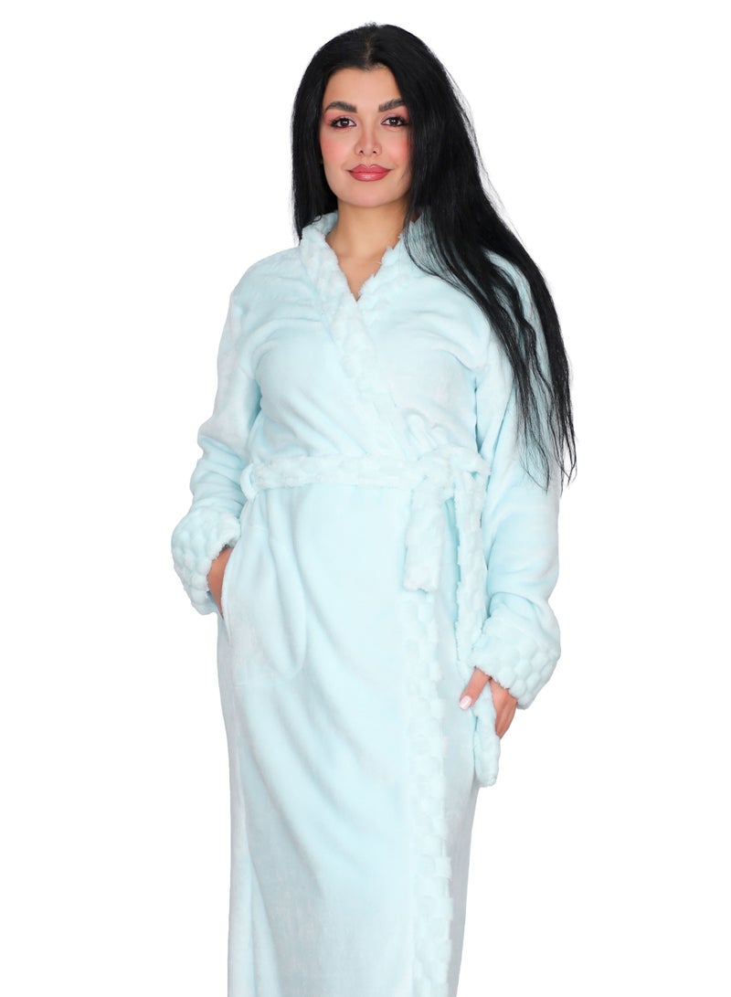 Dadoush Luxurious multi-colored, long, soft fur bathrobe with a belt - Women's fur robe - Long women's kimono, elegant design, winter robe by Daadoush - Image 2