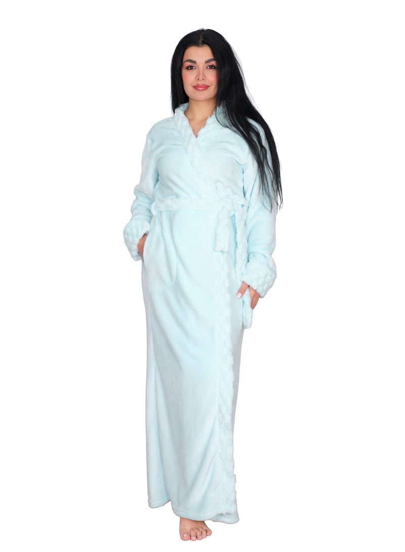 Dadoush Luxurious multi-colored, long, soft fur bathrobe with a belt - Women's fur robe - Long women's kimono, elegant design, winter robe by Daadoush - Image 3