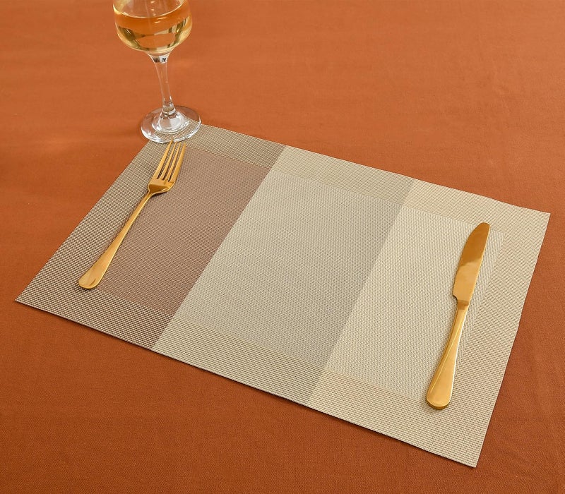 Yellow Weaves Yellow Weaves 6 PVC Dining Table Placemats with 1 Runner (30 X 135 CM), Set of 7 - Beige Brown Border - Image 2