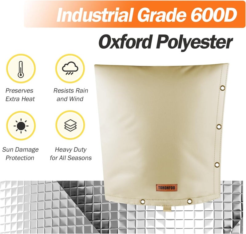 TOHONFOO 2-Way Opening Backflow Preventer Pipe Insulation Cover (5°F) - Irrigation Sprinkler Valve Cover - Water Well Pump Cover - Sturdy 5 Layers for Winter Freeze Protection (16" W x 20" H, Beige) - Image 5