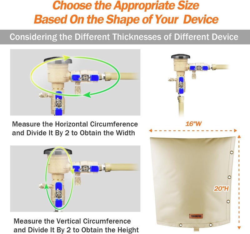 TOHONFOO 2-Way Opening Backflow Preventer Pipe Insulation Cover (5°F) - Irrigation Sprinkler Valve Cover - Water Well Pump Cover - Sturdy 5 Layers for Winter Freeze Protection (16" W x 20" H, Beige) - Image 2