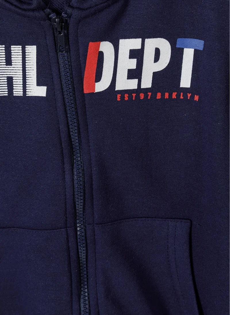 MINOTI Boys' Zip-Up Hoodie with Pockets and Sporty Chest Print