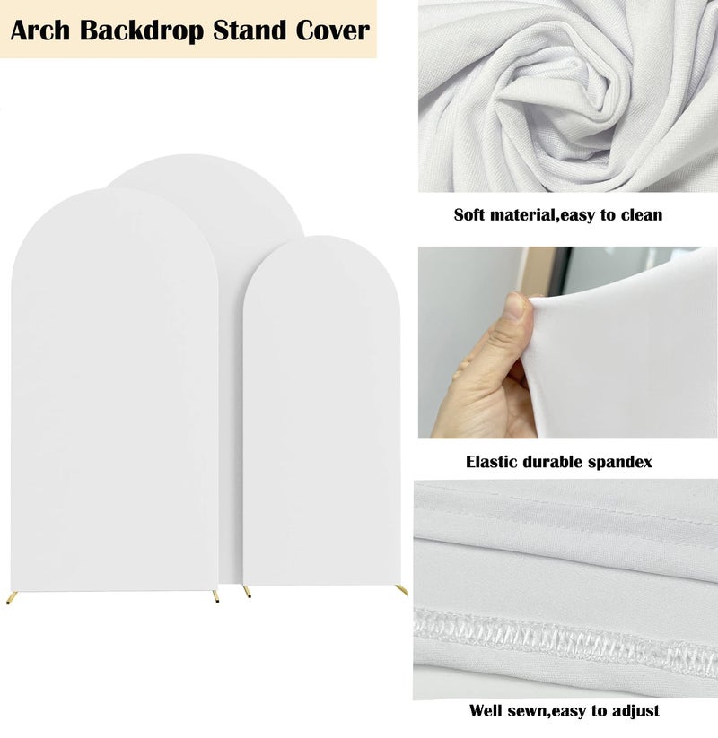 HAINARverS Set of 3 Wedding Arch Cover 6FT,6.6FT,7.2FT Spandex Fitted Stretchy Arch Stand Covers,2 Sided Round Top Chiara Backdrop Cover for Birthday Party Banquet Baby Shower Arch Decoration(White) - Image 4