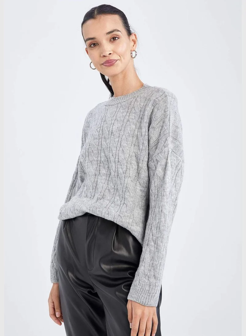 DeFacto Woman Oversize Fit Crew Neck Long Sleeve Tricot Pullover