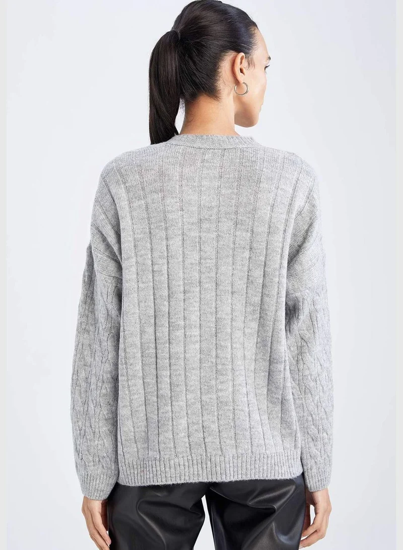 DeFacto Woman Oversize Fit Crew Neck Long Sleeve Tricot Pullover