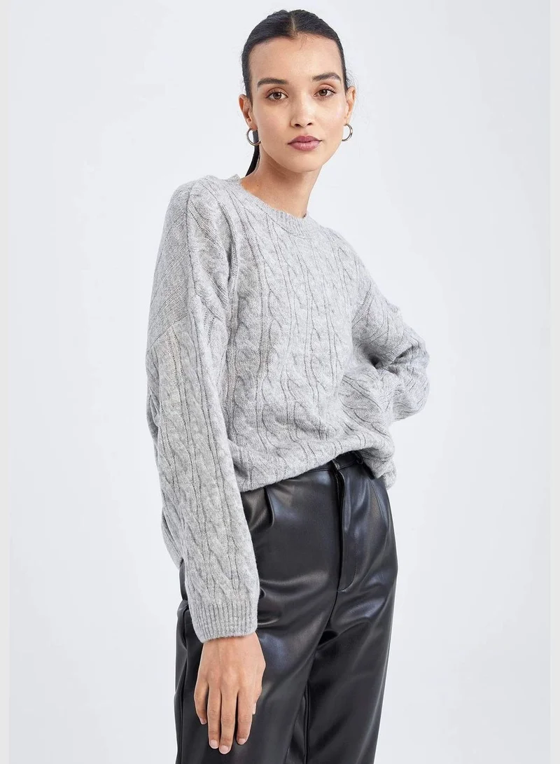 DeFacto Woman Oversize Fit Crew Neck Long Sleeve Tricot Pullover