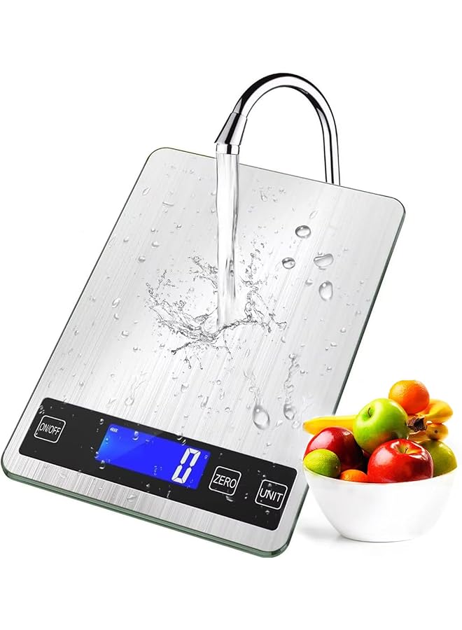 promass 'Cooking Master' Digital Food Kitchen Scale, 15KG Weight Multifunction Scale Measures in Grams and Ounces for Cooking Baking, 1g/0.1oz Precise Graduation, Stainless Steel and Tempered Glass - Image 1