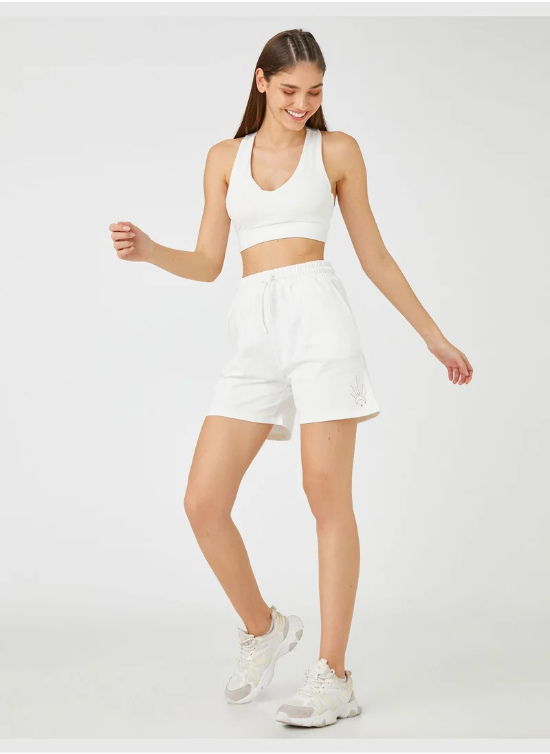 كوتون Relax Fit Drawstring Minimal Printed Sport Shorts