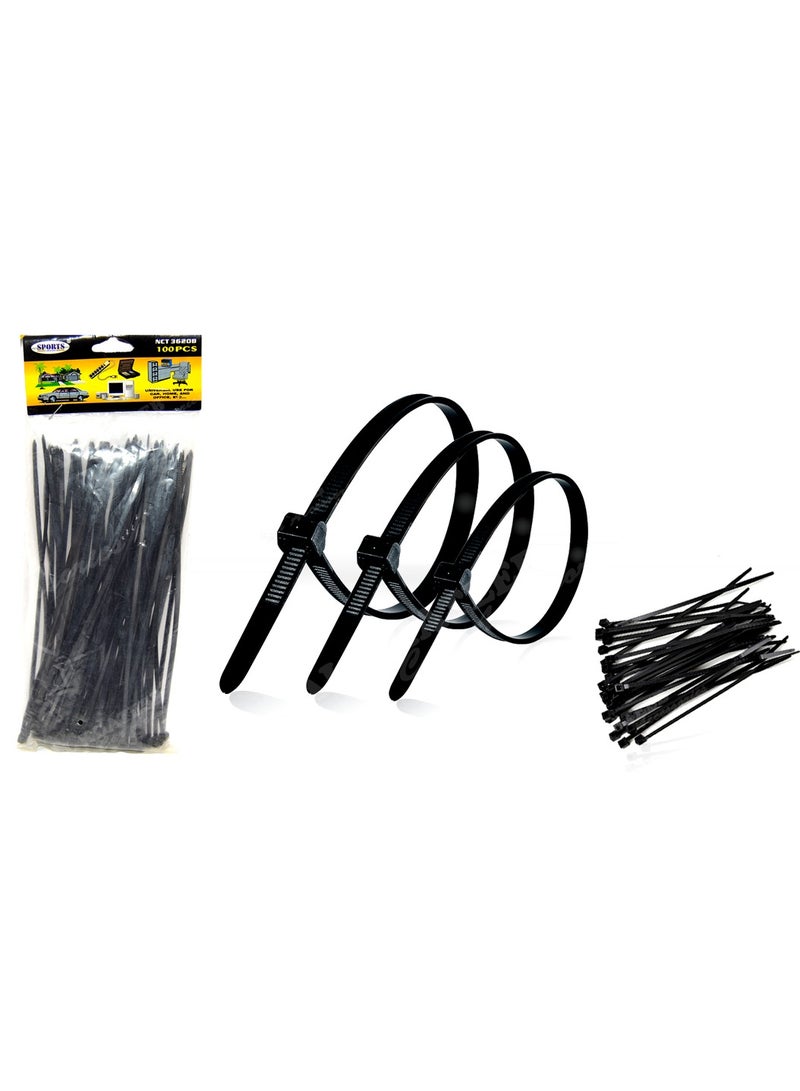 Al Khateeb Sports Design Car Zip Ties, 100 Pcs 3.6X200Mm Cable Tie, Adjustable Durable Self Locking Nylon Zip Cable Ties, Black