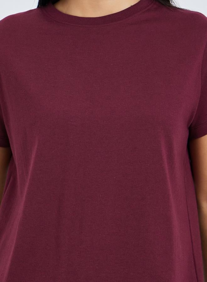 Styli Burgundy Short Sleeve T-Shirt with Shorts and Pyjama Set - Image 5