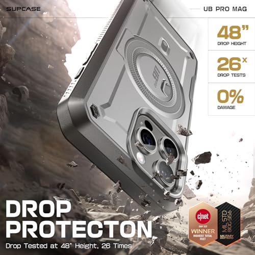 SUPCASE for iPhone 16 Pro Max Case with Stand (UBPro Mag), [Support MagSafe] [Built-in Screen Protector & Belt Clip] [Military-Grade Protection] Magnetic Phone Case for iPhone 16 Pro Max 6.9'', TiGray - Image 3