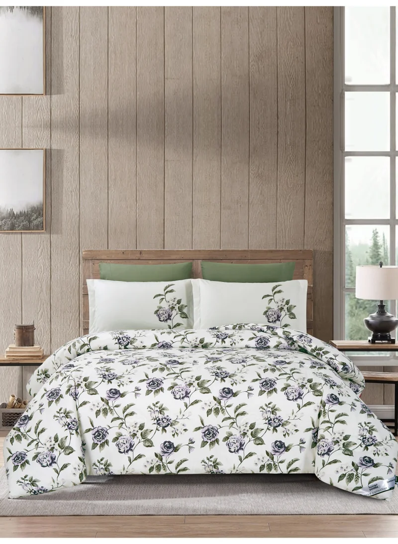 Doona Printed 4-Pcs Single Comforter Bedding Set Fits 120x200cm -Includes Comforter, Fitted Sheet, Pillow Shams &amp; Pillowcases – Soft Microfiber Fabric with Soft 350 GSm Filling