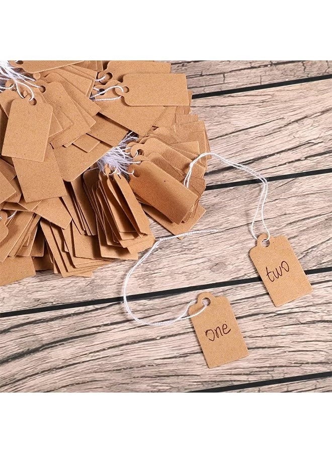 200 قطعة من بطاقات أسعار كرافت صغيرة، بطاقات أسعار كرافت فارغة قابلة للكتابة عليها، بطاقات عرض مع خيط مرن معلق، 1.02 × 0.55 بوصة (بني) - Image 3