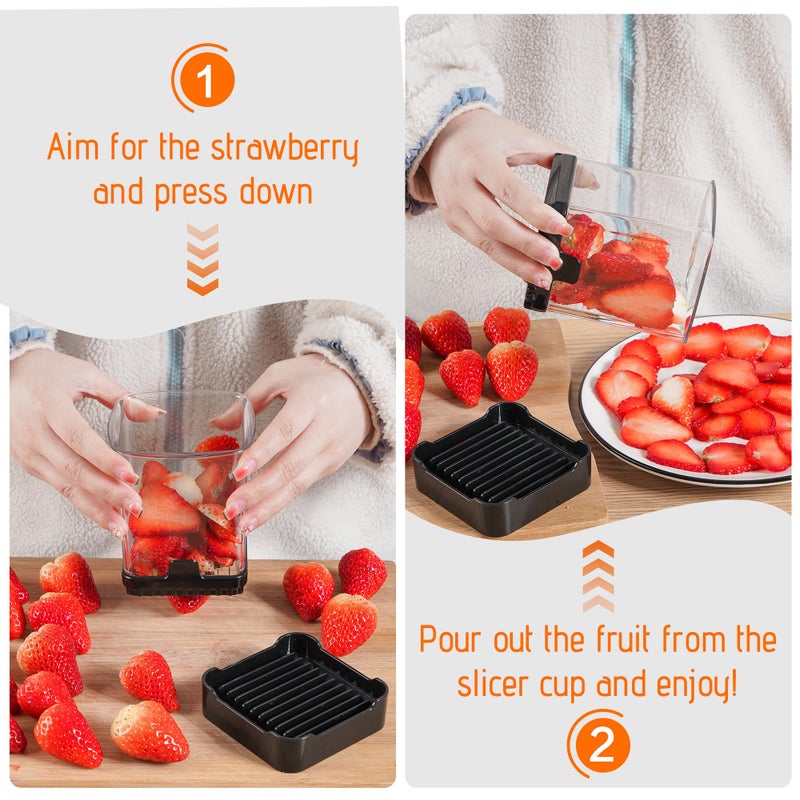 GENGCANG Fruit Slicer Cup for Strawberry, Banana, Hard-Boiled Egg - Detachable Cutter with Push Plate - Rapid & Safe Slicing Kitchen Gadget for Quick Meal Prep (Black) - Image 5