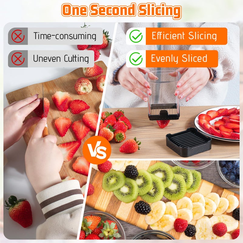 GENGCANG Fruit Slicer Cup for Strawberry, Banana, Hard-Boiled Egg - Detachable Cutter with Push Plate - Rapid & Safe Slicing Kitchen Gadget for Quick Meal Prep (Black) - Image 4