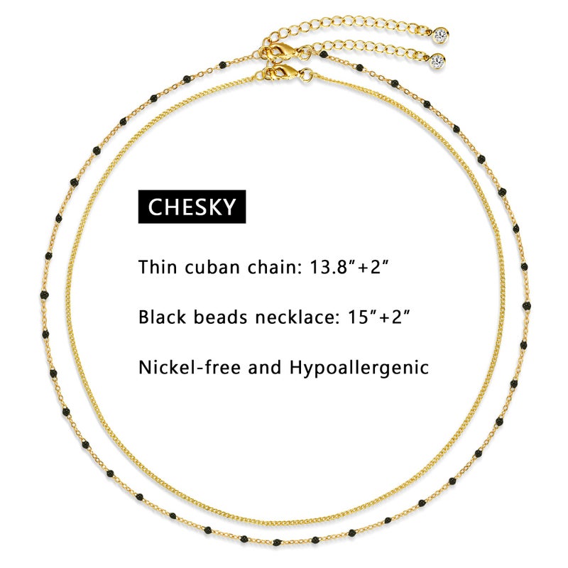 CHESKY Layered Beaded Choker Necklace for Women, Dainty Thin Cuban Chain Beads Necklaces Trendy Handmade Double Layering Small Black Bead Chokers Simple Minimalist Jewelry Gift - Image 5