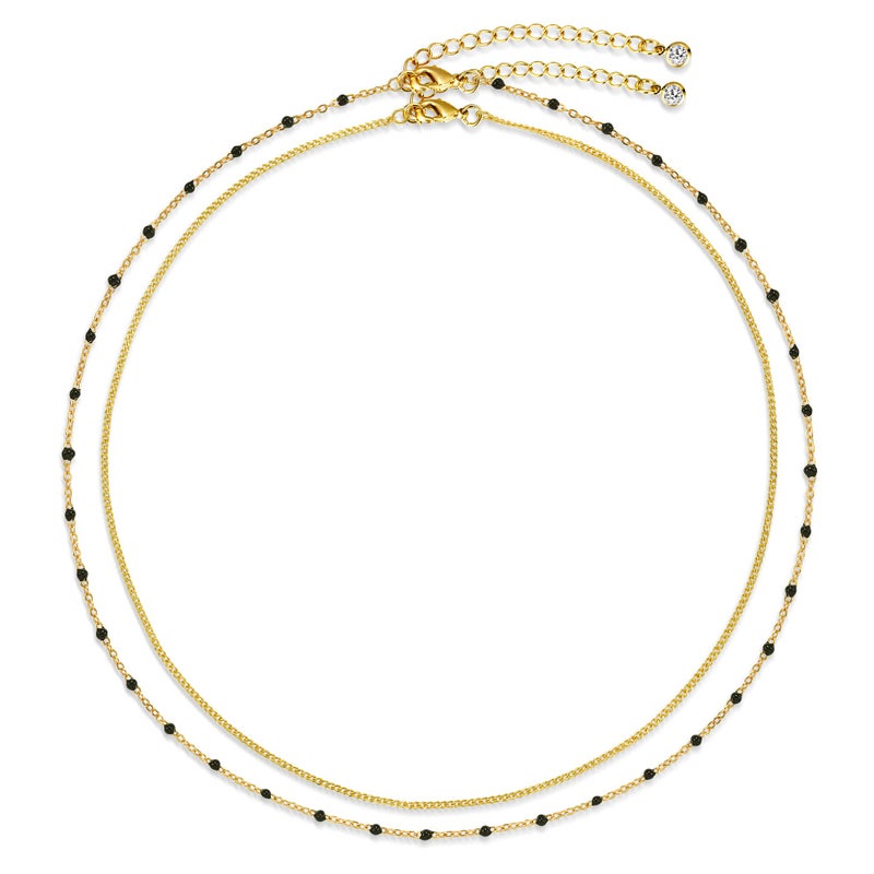 CHESKY Layered Beaded Choker Necklace for Women, Dainty Thin Cuban Chain Beads Necklaces Trendy Handmade Double Layering Small Black Bead Chokers Simple Minimalist Jewelry Gift - Image 1