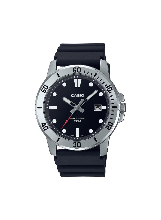 Casio MTP-VD01-1EVUDF Men’s Analog Stainless Steel Watch – Black Dial, Rotating Bezel, Date Display, Water Resistant - Image 1