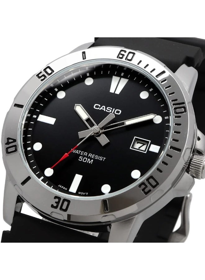 Casio MTP-VD01-1EVUDF Men’s Analog Stainless Steel Watch – Black Dial, Rotating Bezel, Date Display, Water Resistant - Image 2