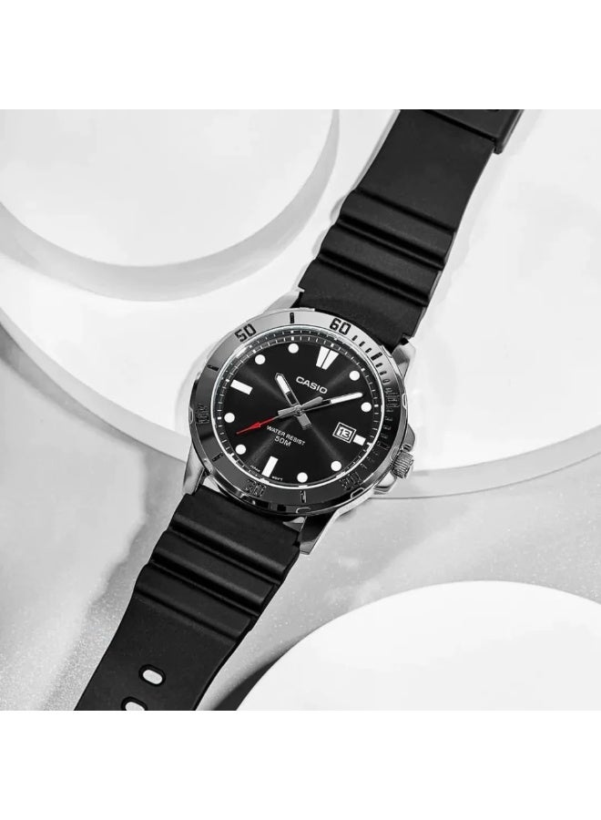 Casio MTP-VD01-1EVUDF Men’s Analog Stainless Steel Watch – Black Dial, Rotating Bezel, Date Display, Water Resistant - Image 4