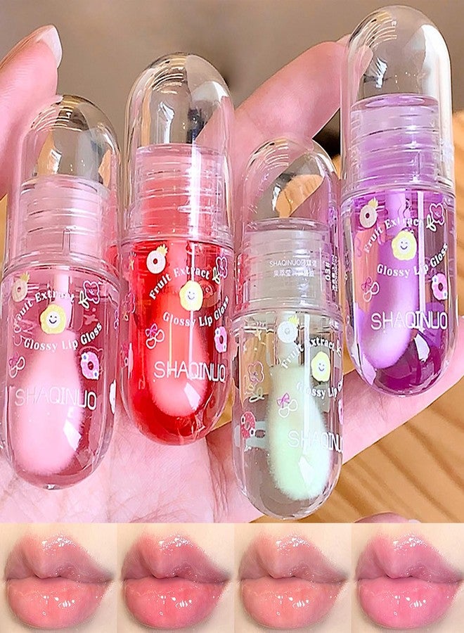 DENESTUP 4 Pcs Lip Gloss Oil Set, Fruit Flavored Lip Gloss Set Cute Lip Jelly Hydrating Lip Make-Up for Kids and Teens, Kid Friendly, Party Gift, Non-toxic - Image 1