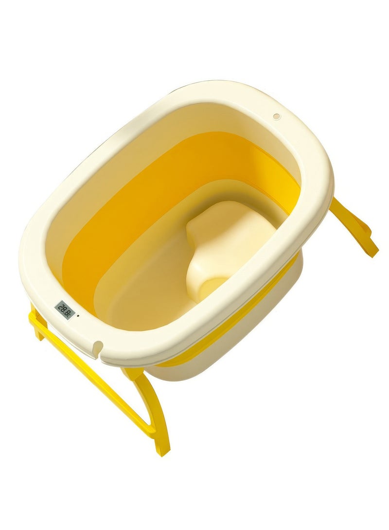 رينوفو حوض استحمام متنقل للأطفال مع ميزان حرارة ومقعد مقاس 71.5X52.5X39 سم حوض استحمام قابل للطي لون أصفر - Image 1