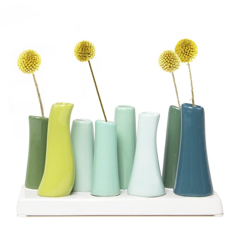 Chive - Pooley 2, Ceramic Flower Vase, 8-Tube Shape (Chartreause) - Image 1