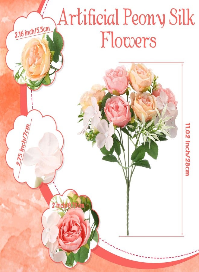 Geosar 8 Bundles Artificial Peonies Flowers Fake Silk Peony Bouquet Faux Peonies Flowers Bulk for Decoration Vase Floral Arrangements Wedding Party Table (Pink,Yellow) - Image 2