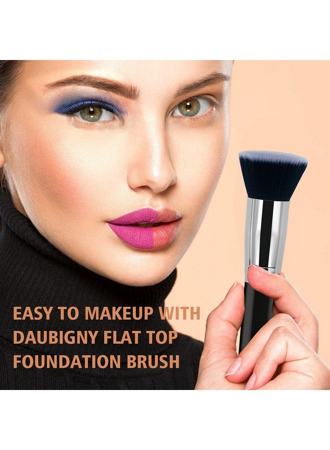Daubigny Makeup Brush Daubigny Flat Top Foundation Brush For Liquid Makeup Premium And Professional Make Up Foundation Brush Perfect For Mineral Foundation Highlight Flawless Powder Buffing Blending (Black) - Image 5