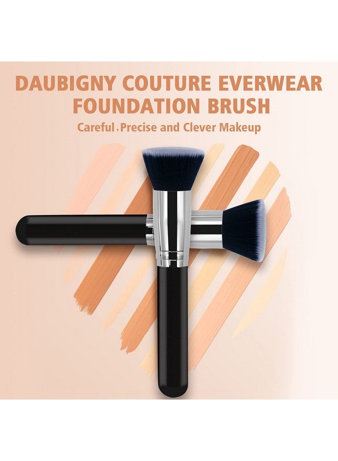 Daubigny Makeup Brush Daubigny Flat Top Foundation Brush For Liquid Makeup Premium And Professional Make Up Foundation Brush Perfect For Mineral Foundation Highlight Flawless Powder Buffing Blending (Black) - Image 2