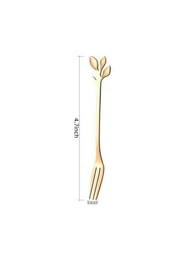 10 Pcs Leaf Shape Fruit Forks Set, Stainless Steel Gold Fruit Salad Forks, 4.7 Inches Tasting Dessert Forks (Golden)  - Image 2