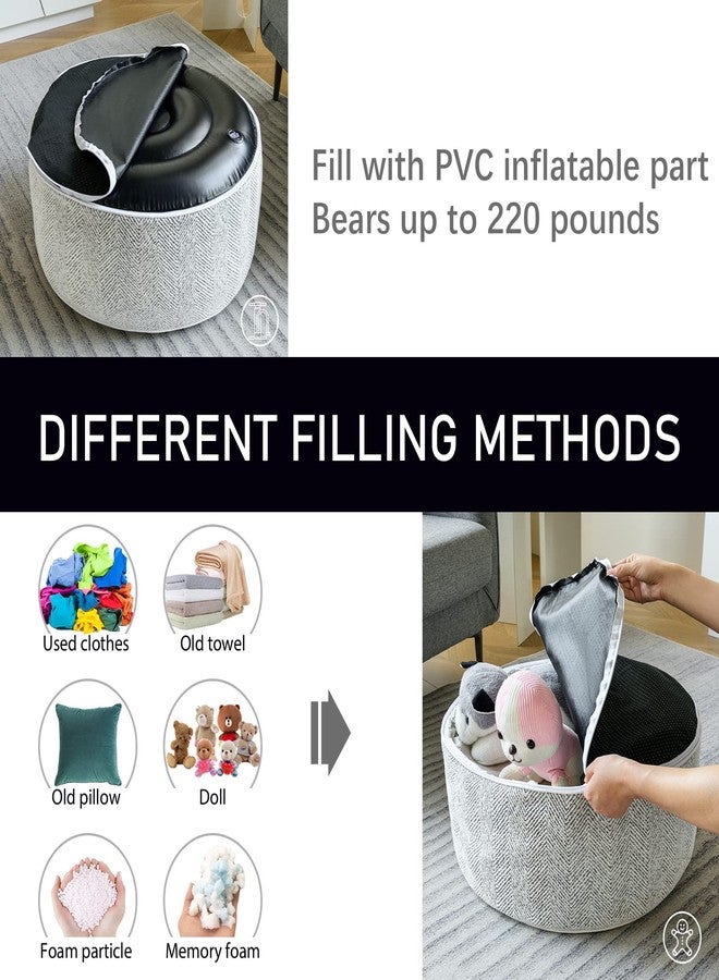 weruisi Inflatable Pouf Ottoman, 21x10 Inches Stuffed Chenille Ottoman with Inflatable PVC Liner, Foot Rest with Portable Handle, Round Floor Pillow for Living Room, Bedroom, Kids Room - Image 5