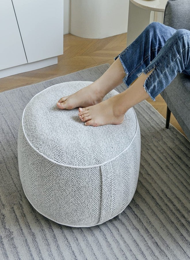weruisi Inflatable Pouf Ottoman, 21x10 Inches Stuffed Chenille Ottoman with Inflatable PVC Liner, Foot Rest with Portable Handle, Round Floor Pillow for Living Room, Bedroom, Kids Room - Image 1