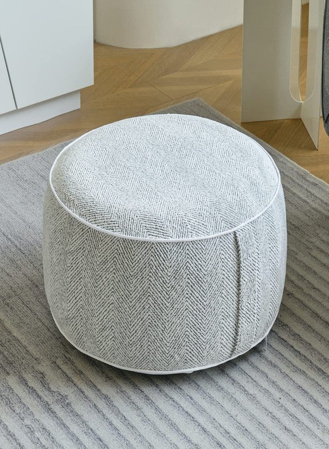 weruisi Inflatable Pouf Ottoman, 21x10 Inches Stuffed Chenille Ottoman with Inflatable PVC Liner, Foot Rest with Portable Handle, Round Floor Pillow for Living Room, Bedroom, Kids Room - Image 2