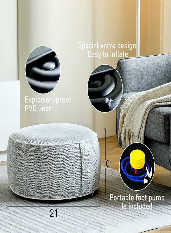 weruisi Inflatable Pouf Ottoman, 21x10 Inches Stuffed Chenille Ottoman with Inflatable PVC Liner, Foot Rest with Portable Handle, Round Floor Pillow for Living Room, Bedroom, Kids Room - Image 3