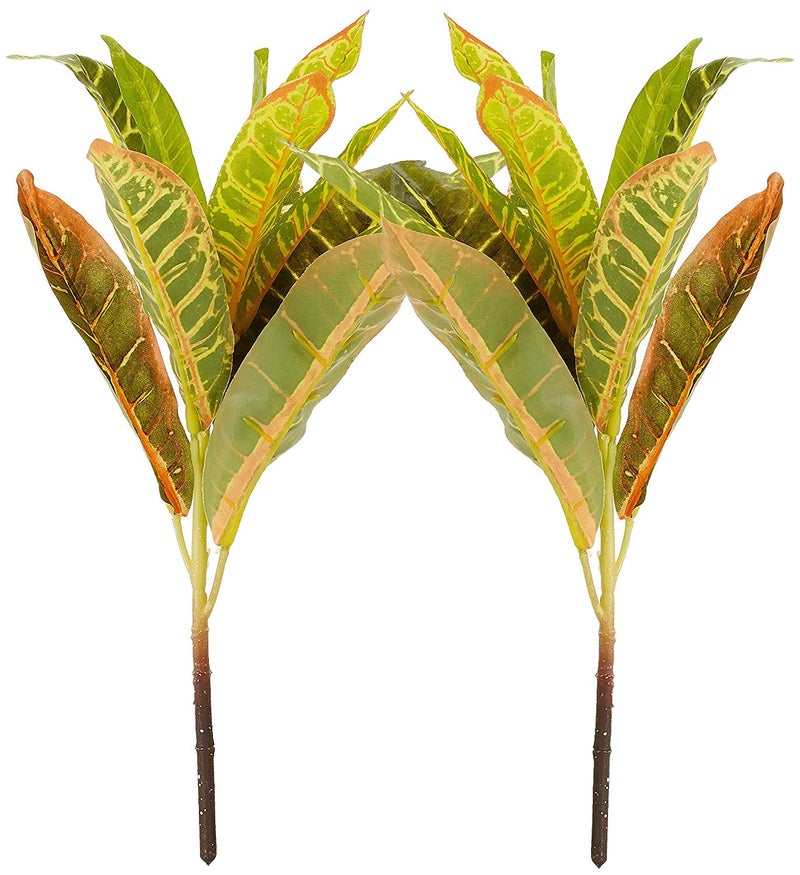 Fourwalls Beautiful Artificial Plastic Croton Plant Mini Bush 15 cm x 15 cm x 35 cm Set of 2 Red