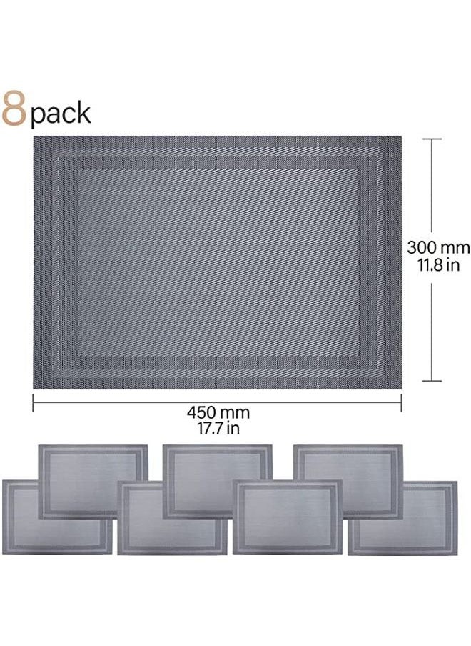 Arabest Set of 8 Placemats, Non-Slip Crossweave Woven Vinyl Insulation Placemat Washable Table Mats 45x30cm (Grey)  - Image 5