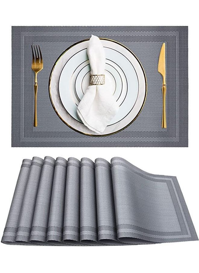 Arabest Set of 8 Placemats, Non-Slip Crossweave Woven Vinyl Insulation Placemat Washable Table Mats 45x30cm (Grey)  - Image 1