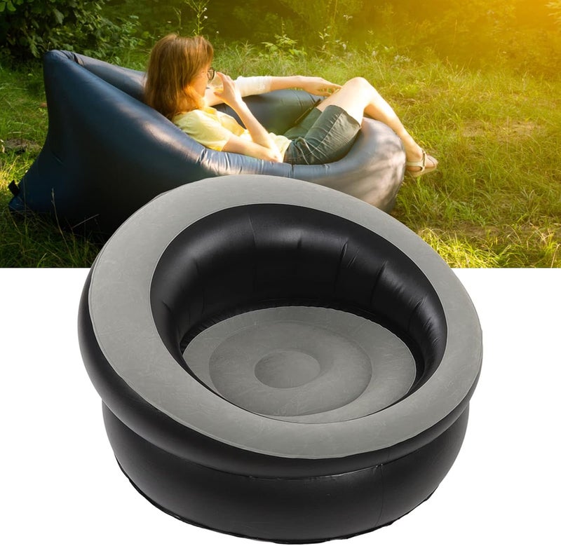 Premium Flocking Inflatable Couch, Inflatable Sofa Chair with Ergonomic Design, Compact Air Lounge for Living Room Bedroom Balcony Travel Camping Beach (Grey) - Image 4