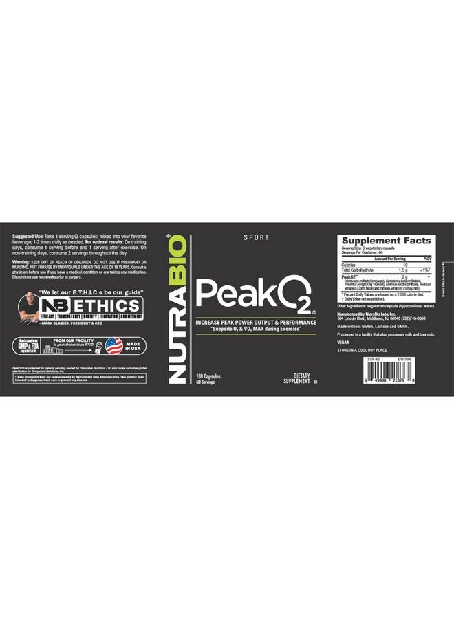NutraBio PeakO2 Workout Supplement, 180 Capsules - Mushroom Blend Supplement to Help Enhance Athletic Performance and Overall Health, 60 Servings - Image 3