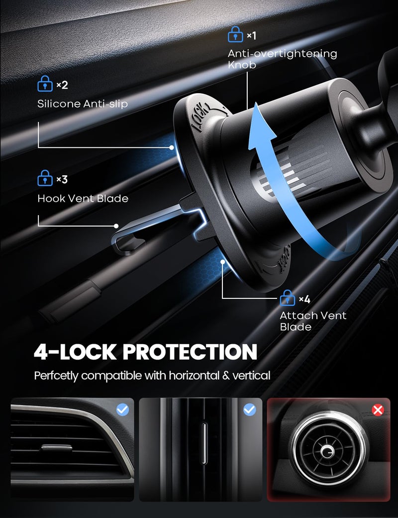 Lamicall 2025 Wider Clamp & Metal Hook Car Phone Holder Vent [Thick Cases Friendly] Phone Holders for Your Car Mount Automobile Hands Free Cradle Air Vent for iPhone 16 15 14 13 Pro Max Smartphone - Image 3